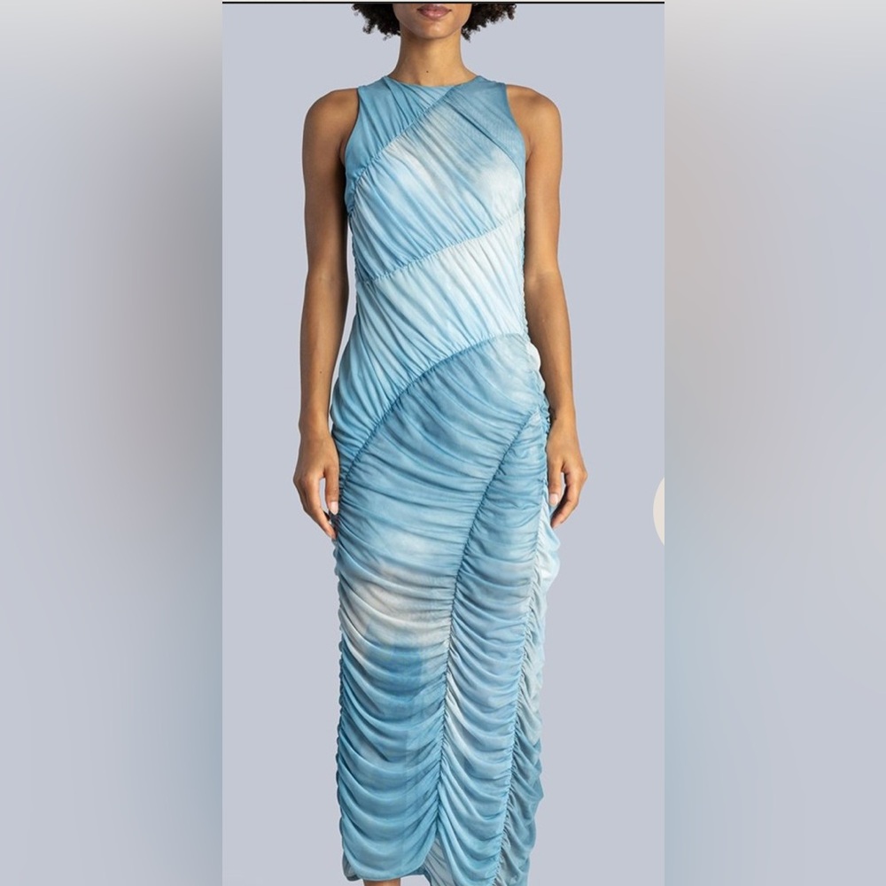 Elegant Ruched Mesh Maxi Dress